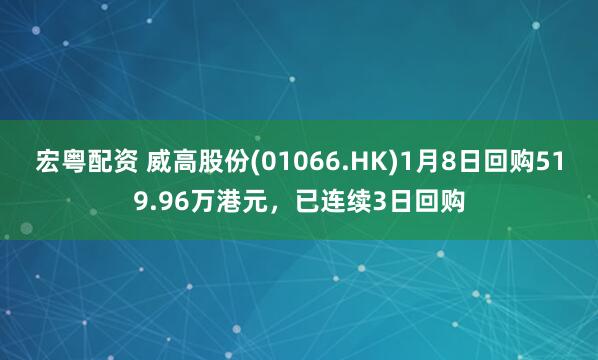 宏粤配资 威高股份(01066.HK)1月8日回购519.96万港元，已连续3日回购